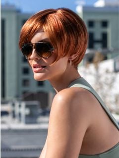 Lighter Red |the  asymmetrical edge | Kari is cut shorter on one side than the other! 