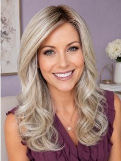 SEA SALT BLONDE R | Cool, icy-blond and warm-dark blond with rich brown roots | Audrey R. In Manhattan Beach