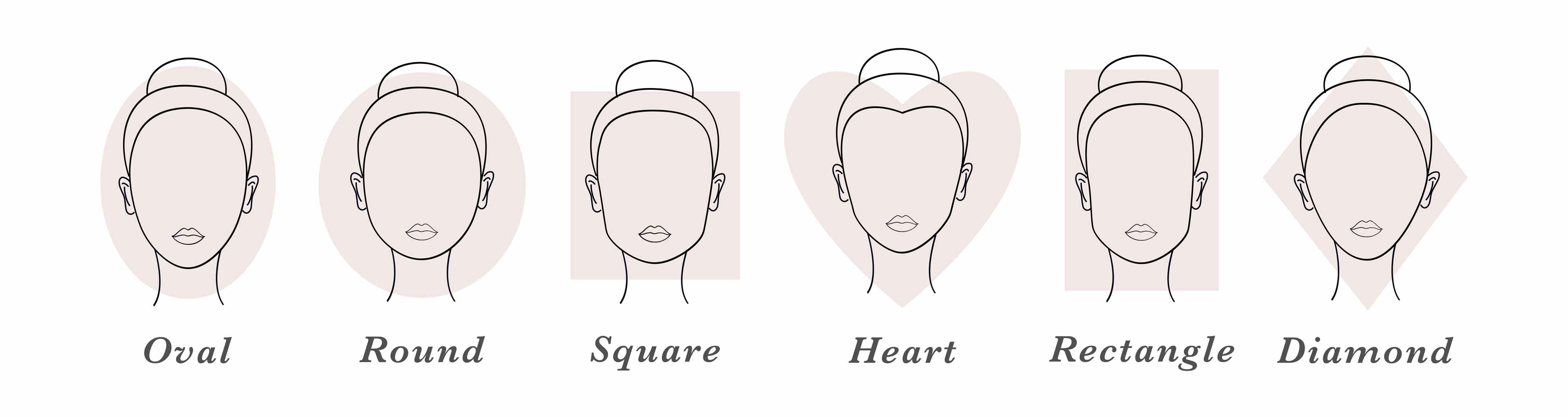 Face shapes — Oval, Round, Square, Heart, Rectangle, Diamond